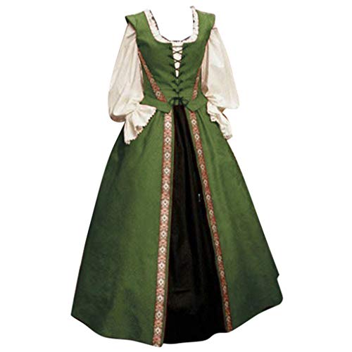 Allegorly Femmes Robe Medievale Victorienne Reine Costume Col V Manches Flares Robe Vintage Adulte Flare Manches Deguisement