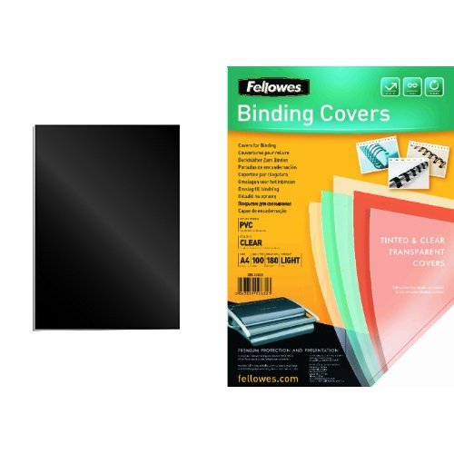 Fellowes - Pack 100 unidades portadas de encuadernacion  formato A4  negro   100 unidades portadas de encuadernacion  formato A4  transparente