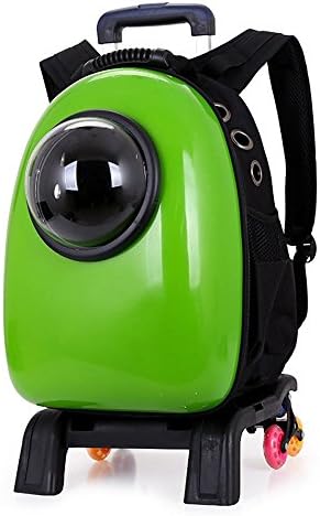 Pet Cat Bubble Backpack Dog Rolling Carrier Trolley Puppy Rucksack with Wheels (Medium-Hold Pets up to 14 lbs, Pine Green)