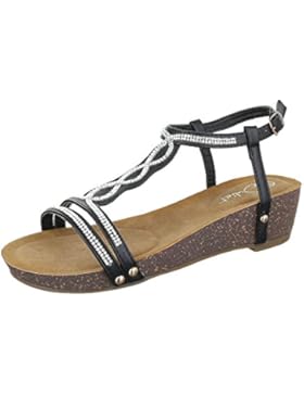 Keilsandaletten Damen Schuhe Plateau Keilabsatz/ Wedge Strass Besetzte Schnalle Ital-Design Sandalen / Sandaletten