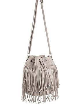 OBC Made in Italy Damen Tasche Leder Wildleder Fransen Shopper Schultertasche Umhängetasche 28x27x15 cm (BxHxT)