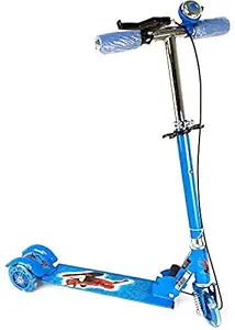 Generic Kick Scooter for Kids 3 Wheeler Foldable Kick Skating Cycle with Brake and Bell, LED on Wheels and Height Adjustable for Boys and Girls for 3-7 Years Blue