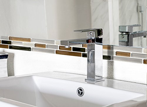 5 Stück 27,9 x 4,3 cm Wandora selbstklebende 3D Mosaik Fliesenaufkleber W1425 kupfer dunkelgrau silber Ziegel - 3