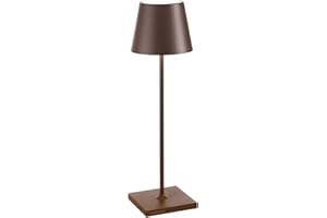 Zafferano, Poldina Pro, Lampada da Tavolo Ricaricabile e Senza Fili con Controllo Touch, Utilizzabile anche come Lampada da Esterni, Dimmer, 2200-3000 K, Altezza 38 cm, Colore Corten