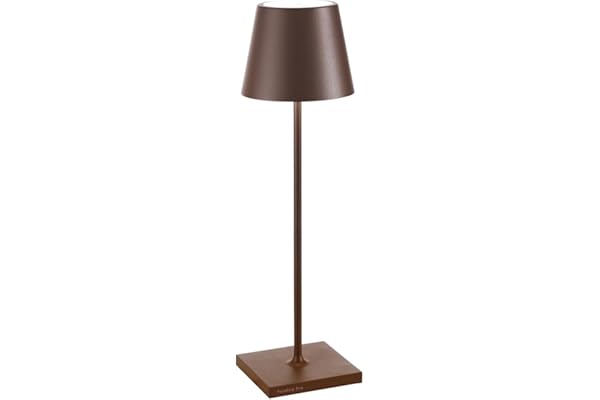 Zafferano, Poldina Pro, Lampe de Table Rechargeable et Sans Fil avec Contrôle Tactile, Utilisable également comme Lampe d'Extérieur, Dimmer 2200-3000 K, Hauteur 38 cm, Couleur Corten