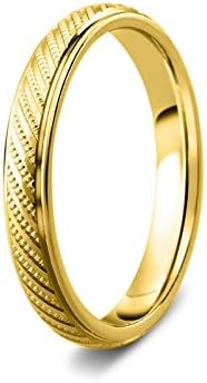 New Solid 9ct 375 Yellow Gold 3mm Line-Cut Grooved Heavy Court Shaped Unisex Wedding Ring Band Available in All Sizes from G - Z+3 | UK Manufactured &amp; Hallmarked