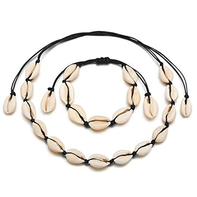 SEVENHOPE Naturel Coquillage De Mer Perles À La Main Hawaii Wakiki Plage Collier Ras du Cou Bracelet Réglable Bracelet de Cheville pour Filles Dames Noir