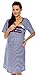 Zeta Ville - Women's Maternity Nursing Stripe Nightdress embroidery Gown - 139c (Navy, UK 14/16)