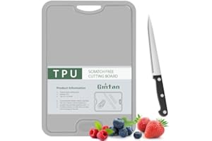 Gintan Flexibles TPU Schneidebrett, BPA-frei, mit Messer- und Saftrille, kratzfeste flexible Schneidebretter für die Küche, spülmaschinenfest, griffiger Griff, rutschfest (Grau)