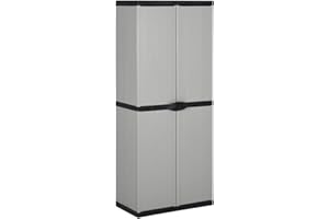 vidaXL Grey&Black Garden Storage Cabinet with 3 Shelves - Robust PVC and Polypropylene Construction, Compact and Secure Outdoor Storage Solution