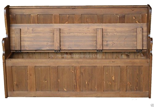 Solid Pine Storage Bench, 5ft Wide Handcrafted & Waxed Monks Bench, Settle, Pew with Lifting Lid Shoe Storage Seat. Choice of Colours. No flat packs, No assembly (MB5P)