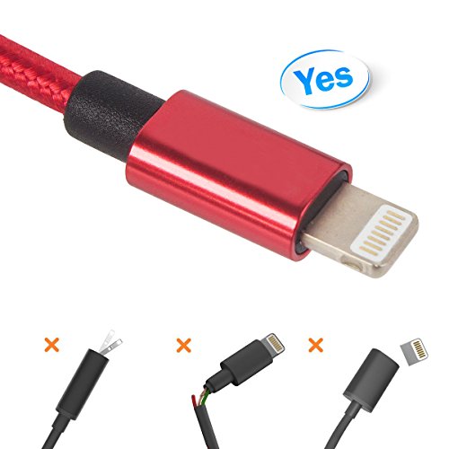 Red Lightning Cable Nylon Braided 3ft 6ft iPhone Charger USB Cable for iPhone 7/ 6 / 6s/ 6 plus/ 6s plus/ 5/ 5s/ 5c/ SE, iPad Pro, iPad Air, iPad Mini (3 pack)