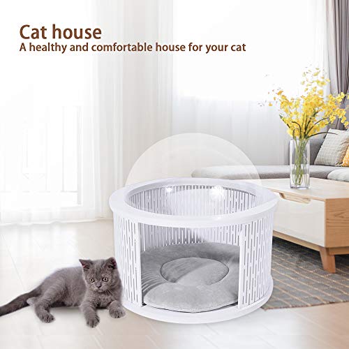 KBAYBO Chenil pour Chats en PVC pour extérieur, Couleur Ivoire pâle avec Toit en Cristal Rond