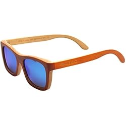 Iwood Unisex Madera naranja Pintura Marco polarizó el Azul de la lente gafas de sol de bambú