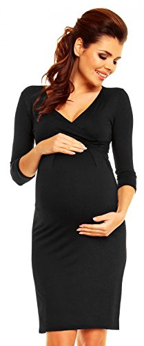 Zeta Ville - Women's Maternity Wrap V-neckline Empire Seam Pleated Dress - 001c (Black, 10)