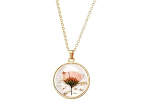 AMOR SPES 12 Month Birthday Real Flower Necklace for Women Handmade Dried Pressed Flower Charms Gifts for Family Friends
