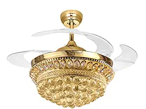 Kanz Enterprises Designer Fan 48 Inches ABS 4 Transparent Blades NO Noise BLDC Motor 38 watts with 3 Color Changing LED Light Timer with Winter/Summer Option Suitable for Living Room K 6070 Gold