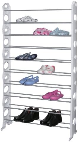 Surehome White 10 Tier 50 Pair Adjustable Shoe Rack Storage Organiser Shelf