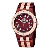 Easy Go Shopping Damenuhr Rundes Zifferblatt Kalenderanzeige Nieten Dekorative Lünette Römische Ziffer Männer Quarz-Uhr mit Ahorn + Sandelholz-Band (Artikelnummer : S-wa-0170r)