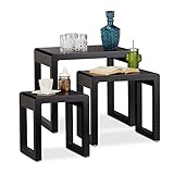 Monocolor: Set de mesas auxiliares de madera de color negro en estilo Pop-Art. Mesas nido elegantes que pegan con todo tipo de decoración. Mesa auxiliar moderna para el interior