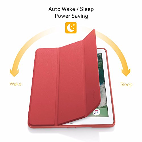 iPad 9.7 2017 Hülle, EasyAcc Ultra Dünn iPad 9.7 Zoll 2017 Smart Cover mit Automatischem Schlaf Funktion und Standfunktion – Hochwertiges PU Leder Hülle (Rot, Kunstleder, Ultra Dünn) - 2