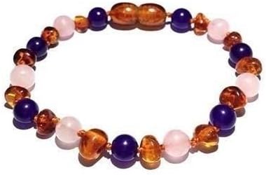 Adult Dark Tara Cognac Baltic Amber Amethyst Rose Quartz Anklet