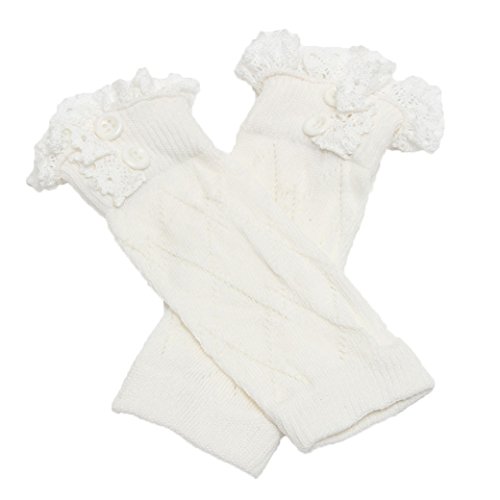 Jelinda® Girl's Cotton Lace Button Boot Cuffs Toppers Leg Warmer Socks (White)