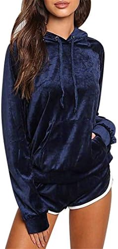 Women Sport Suit,Moonuy Ladies Autumn Winter Velvet Outfits 2PCS Fashion Causal Long Sleeve Solid Sexy Loose Hoodies Sweatshirt Shorts Sets (XXL, Blue)