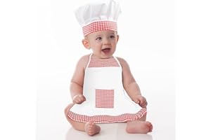 PRETWAD 2-teilige schönes Koch-Outfit für Babys,süßes Kochkostüm/Kochmütze/Schürze für Babys im Alter von 6–24 Monaten,rot-weißes Foto-Requisitenkostüm,Kochkleidung zum Schnüren für Jungen als Erinnerungsfoto