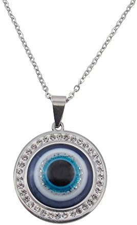 flevado Arabic Blue Eye Evil Eye On a Stainless Steel Ball Chain With Rhinestone and Pearl (Turkish Nazar Boncuu)
