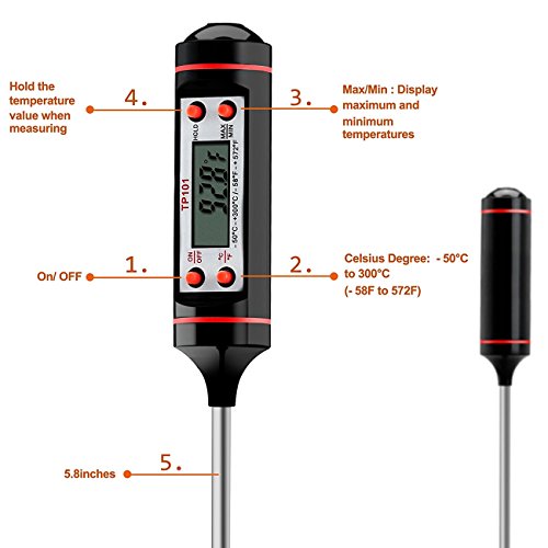 Küchen-Thermometer Kochen Thermometer BBQ Thermometer Lmmersion Thermometer Läglich lesen Mit langer Sonde, Starlotus LCD Bildschirm Korrosionsschutz, Ideal für Braten, Kochen, BBQ, Backen, Babynahrung, Badegewässer - 4