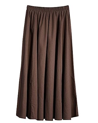 ZhuiKun Femme Fille Longue Plissé Rétro Elégante Casual Tour de Taille Elastique Maxi Jupe Brun One Size