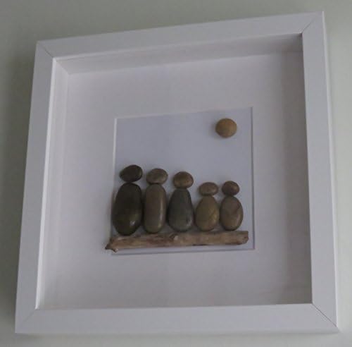 Family Pebble Art Picture in White Box Frame