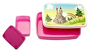 Signoraware Castle Easy Plastic Lunch Box Set, 2-Pieces, Pink