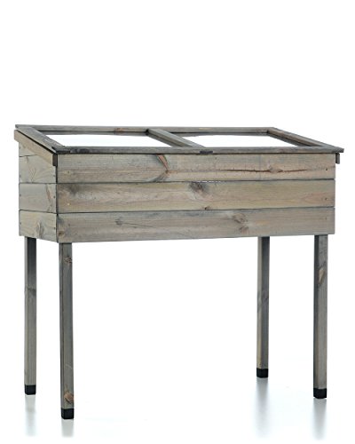 Preisvergleich Produktbild myGardenlust Frühbeet Pflanzkasten - Hochbeet Bausatz aus Holz - Kräuterbeet Imprägniert für Garten Terrasse und Balkon - Pflanzkübel als Gemüse Kräuter Beet - Pflanztisch für Outdoor mit 2-Klappen Dunkelgrau imprägniert / 50x50