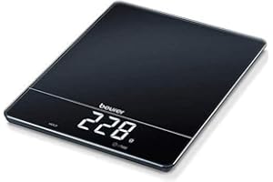 Beurer Balance de cuisine KS 34, pour un pesage précis jusqu'à 15 kg, avec fonction de pesage Tara et écran LED Magic, noire