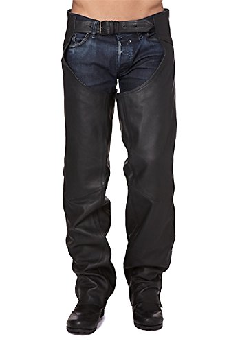 KENROD Chaps pour Moto en Cuir Couvre Votre Pantalon en Cuir Souple Couleur Noir Taille L