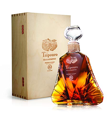 Tsipouro Tirnavou Aged 700ml Flasche in Holzbox von Katsaros Edel-Trester aus Griechenland gealterter Raki Tresterbrand