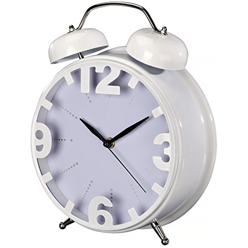 Hama Retro Tischuhr im XXL Wecker-Design (Nostalgie Standuhr ohne Ticken, auch als Wanduhr nutzbar, 24 cm Durchmesser) Uhr weiß - 2