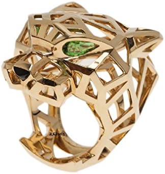Panther Brilliant Cut Pear Green Emerald Black Enemal 14k Solid Yellow Gold Engagement Wedding Bridal Anniversary Animal Men Women Ring,All Size available