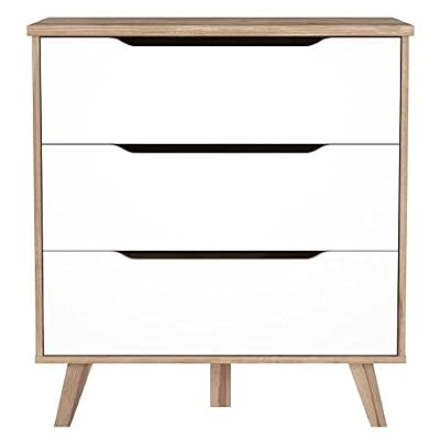 FINLANDEK Commode de chambre VANKKA scandinave décor chene et blanc mat + pieds en bois massif - L 80 cm