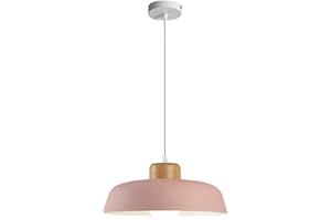 EKSED Lampada a sospensione con paralume in metallo rotondo da 300 mm in colore Macaron, lampada a sospensione moderna a soffitto, lampadario per sala da pranzo con isola cucina (Rosa)