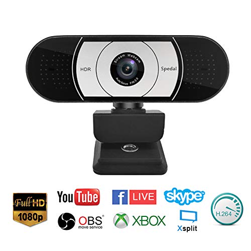 Spedal Pro Stream Webcam 1080p, Mise au Point Automatique de Jeu en Streaming, caméra d'ordinateur Portable pour OBS Xbox XSplit Skype Facebook, Compatible avec Linux Mac OS Windows 10/8/7