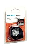 Dymo Dymo S0721750 LetraTag Cinta plástica, autoadhesiva, rollo de 12 mm x 4 m - Negro Print on Metallic Silver