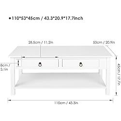 Homfa Table Basse Simple Table de Salon en MDF Laqué avec Deux Tiroirs Blanc 110 ×53 × 45 cm
