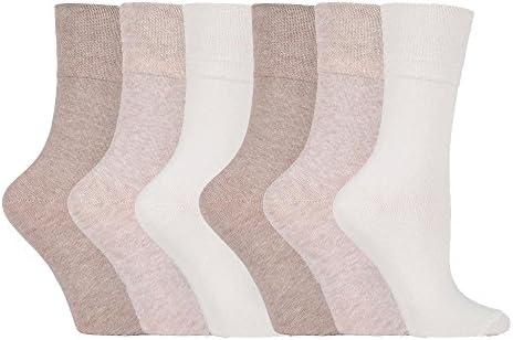 IOMI Footnurse - Ladies 6 pack loose non elastic diabetic socks with hand linked toe seams in 7 colours (4-8 UK, Cream LA4)