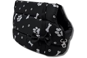 ODOLPLUSZ Elegante Hundetasche für Hunde/Katzen, Waschbar - Kleine/Mittlere/Mittelgroße, XS, S, L, M/Hundetragetasche Katzentasche Tragetasche Transporttasche (Schwarz mit Pfoten)