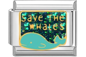 Quiges - Modulo Charm Link in stile italiano da 9 mm in acciaio inox Balene blu per bracciali in stile Italian Links