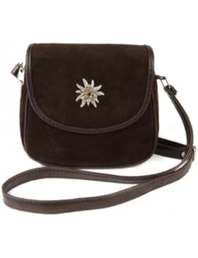 Kleine, braune Trachtentasche Dirndltasche Umhängetasche aus Wildleder mit Swarovski-Edelweiß.