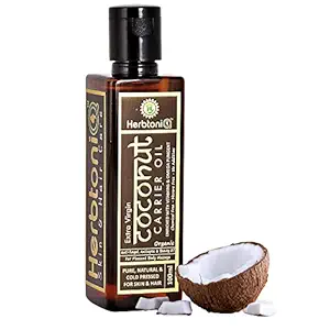 HerbtoniQ Organic Extra Virgin Coconut (Cocos nucifera) Cold Pressed Carrier Oil for Moisturizing, Healing, Dry Skin, Nail, Intensive Hair Care (100ml, 3.38 fl oz)